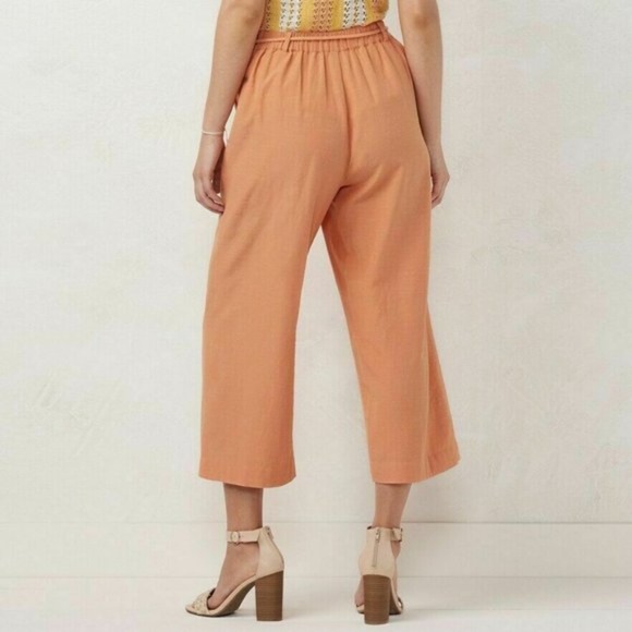 LC LAUREN CONRAD Crop Pants Wide Leg Bohemian Summer Peach Orange Small - Picture 2 of 9